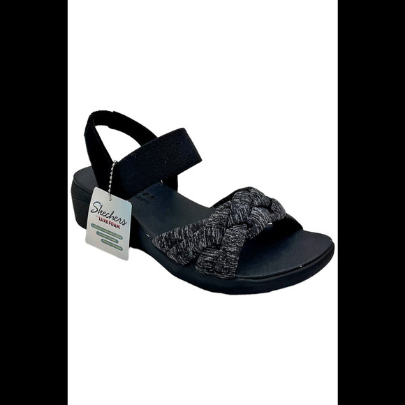 Skechers Women's Braided Slingback Wedges Lovely Outing Black - Medium - Picture 1 of 3